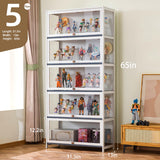 White Wooden Display Cabinet with Acrylic Doors, 5-Tier Bamboo Display Cases for Figurine, Curio Cabinet Toy Organizers Rack & Display Shelf for Home Office, Playroom, Living Room, Bedroom, 65in Generic