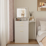 ARTETHYS Small Vanity Desk Set with Flip-top Mirror and Lights White Integrated Makeup Table for Small Space Compact Mini Dressing Table with Fold-up Panel and Storage Chair for Bedroom ARTETHYS