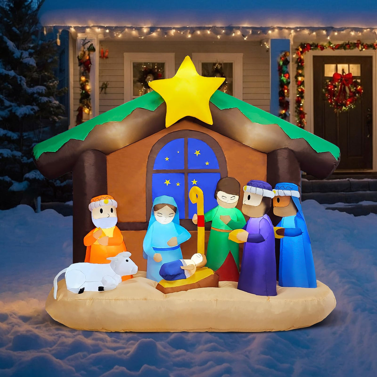 Inflatable Christmas Nativity Scene, 6FT LED Blow Up Christmas Outdoor Decoration Clearance, Lighted Nativity Set Decor for Yard Patio Holiday Xmas Party Poolergetic