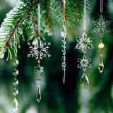 18pcs Christmas Tree Decoration Crystal Ornaments - Hanging Acrylic Christmas Snowflake Icicle Drop Crystal Ornaments for Xmas Tree Winter New Year Party Supplies OuMuaMua