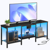 HOOBRO TV Stand with Charging Station to 55 Inches, LED Entertainment Center, Media TV Console Table with Open Storage Shelving for Living Room, Bedroom, Black BB122UDDS01 HOOBRO