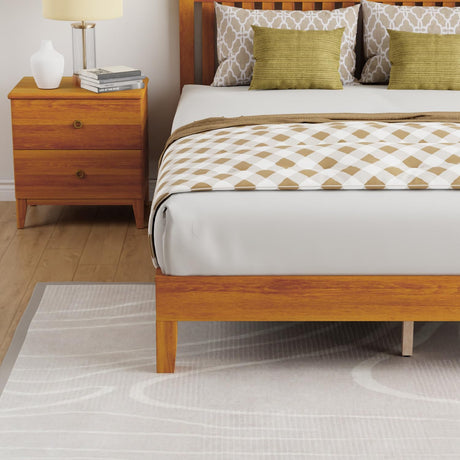 HWGEBY Queen Wood Bed Frame with 14 Durable Slats and Complete Headboard HWGEBY
