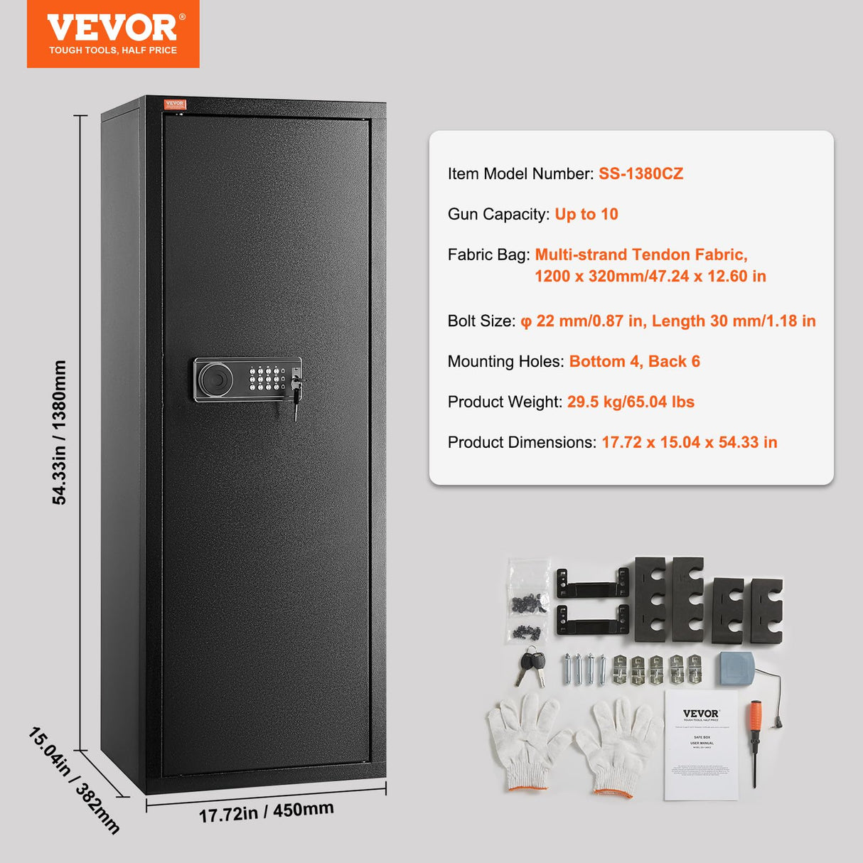 VEVOR 8-10 Rifles Gun Safe, Rifle Safe with Lock & Digital Keypad, Quick Access Tall Gun Storage Cabinet with Removable Shelf, Rifle Cabinet for Home Rifle and Shotguns VEVOR
