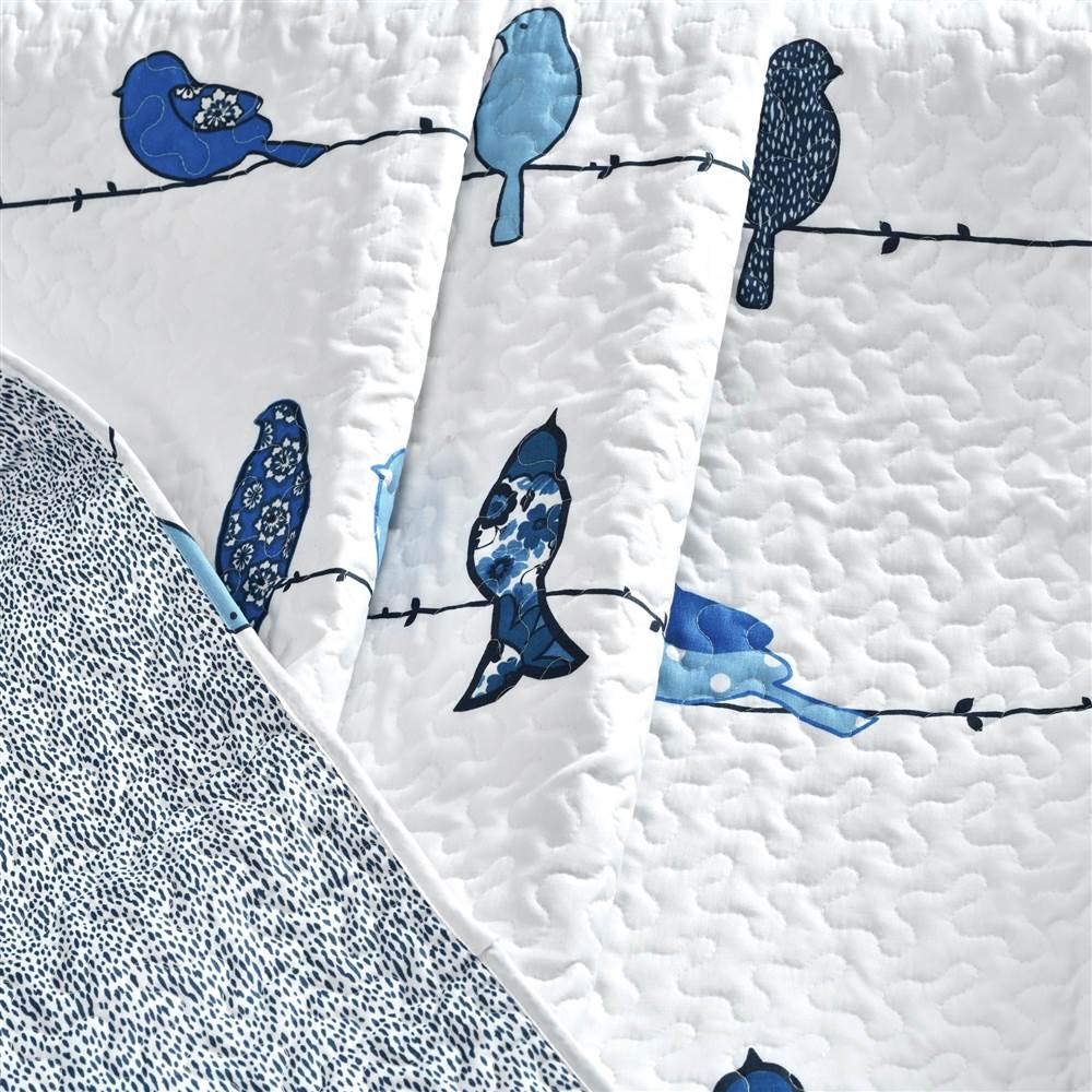 Lush Decor Rowley Birds Reversible Throw Blanket, 50" W x 60" L, Navy - Throw Blankets for Bed - Couch Blanket - Farmhouse Throw Blanket for Couch Lush Decor