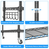 Homdox 5 Tier Metal Storage Shelves with Wheels, Heavy Duty Wire Shelving Unit, Adjustable Storage Racks with Side Hooks for Bathroom Kitchen Garage Homdox