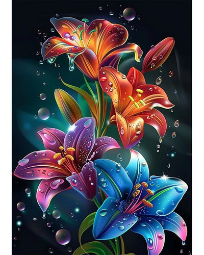 Lily Flowers Diamond Art Kits for Adults, Easy Crafts 5D Diamond Painting Dot Kit for Adult Beginners, Plant Flower DIY Round Dots Full Drill Diamonds Paintings Arts for Home Wall Decor Gifts 12X16 In