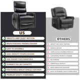 PELUMY Manual Recliner Chair with Heat & Vibration Massage, 360° Swivel Rocker Recliner with 155° Recline and Lumbar Heat, Compact Recliner for Living Room & Small Spaces (Breathable Leather, Black) PELUMY