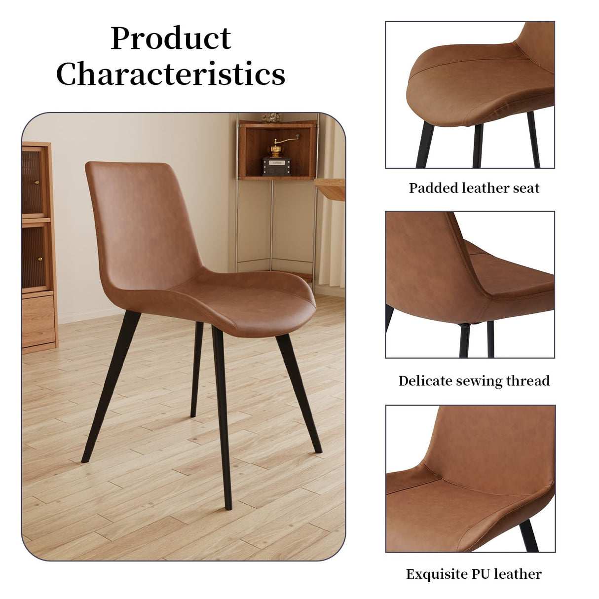 HIPIHOM 43.2"-59.1" Extendable Round Dining Table Set, Mid Century Wooden Round Kitchen Table, Oak Coffee Table for 4-6 Person,PU Leather Chair HIPIHOM