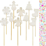 Nwsrayu Christmas Fairy Wands Kit Include 10 Pieces Unfinished Wooden Princess Wand and 4 Gem Stickers Princess Art for Party Supplies Make Your Own Magic Wands Nwsrayu