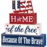 Huquary 4 Pcs Farmhouse 4th of July Patriotic Table Sign Independence Day Table Wood Decorations Patriotic Themed Rustic Farmhouse Wood Block Sign for Party Home Desk (Stylish) Huquary