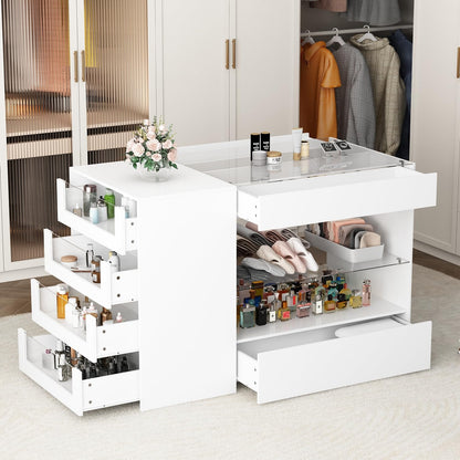 Elegant White Homsee Wardrobe Armoire with Glass Top and 6 Drawers for Stylish Storage - WoodArtSupply