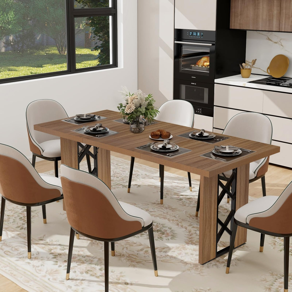 ELECWISH Dining Table for 6-8 People, 71 Inch Wood Rectangular Farmhouse Kitchen Table, Large Industrial Dinner Table with Strong Metal Frame for Dining Room, Outside ELECWISH