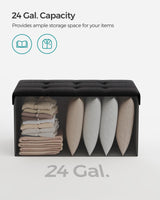 SONGMICS Mazie Collection - 30 Inches Folding Storage Ottoman Bench, Ottoman Foot Rest, End of Bed Bench, Storage Chest, Load 660 lb, for Living Room, Bedroom, Entryway, Ink Black ULSF047B01 SONGMICS