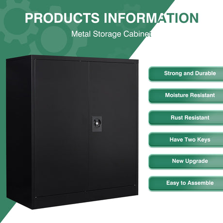 Letaya Metal Storage Cabinets with Lock Door,2 Adjustable Shelves Organizer Steel Storage Cabinets for Home,Office,Warehouse,Garage,Employee Lockers(Black) Letaya
