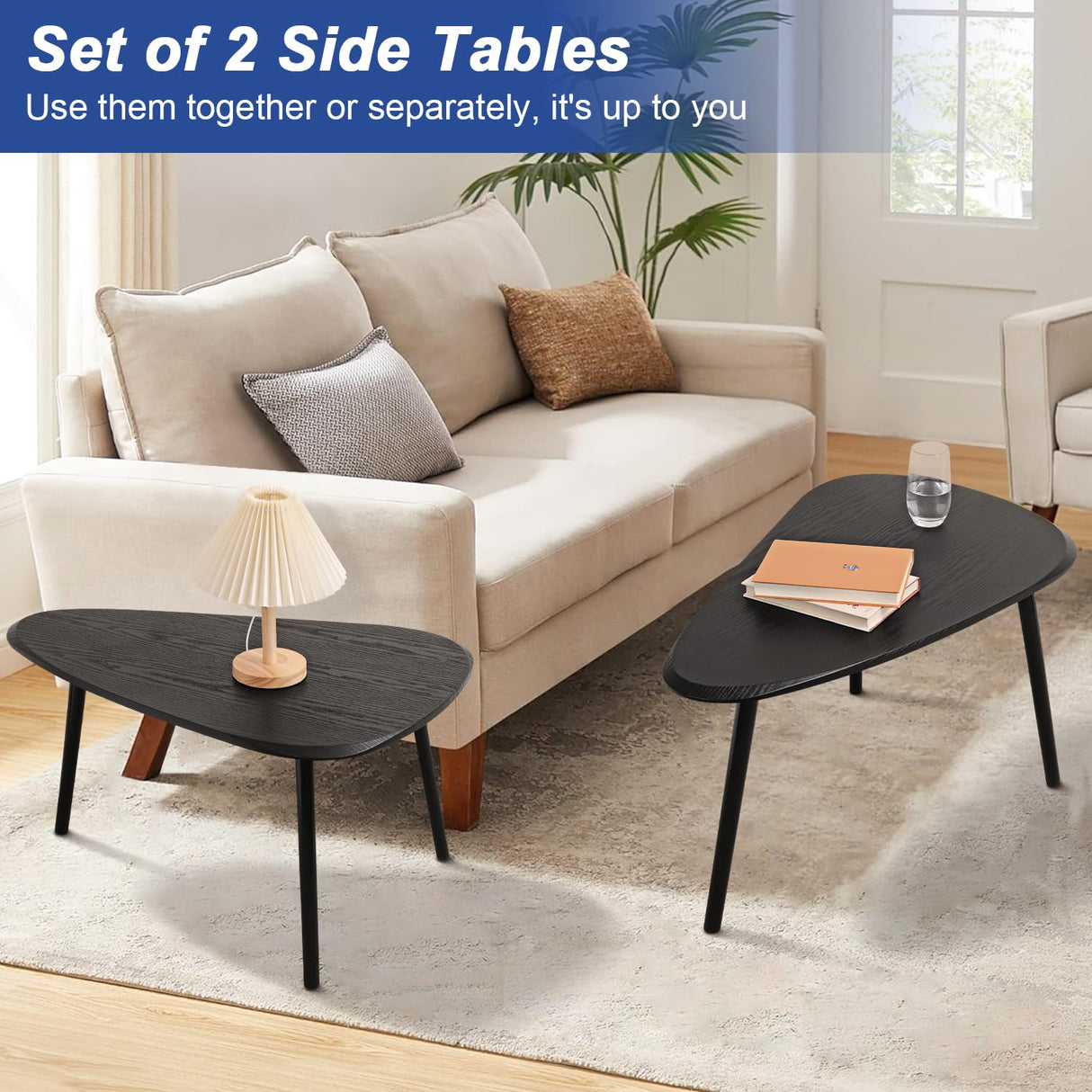 WDSHIYI Black Nesting Coffee Tables Set of 2 End Bamboo Table for Living Room Bedroom Apartment Modern Industrial Simple Nightstand 32" D x 20" W x 18.5" H WDSHIYI