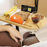 YUHFERA Sofa Tray Table for Couch Arm - Side Table Tray for Small Spaces, Bamboo Height Adjustable Table for Bed or Chair with Phone & Tablet Slots, TV Tray Table for Living Room YUHFERA