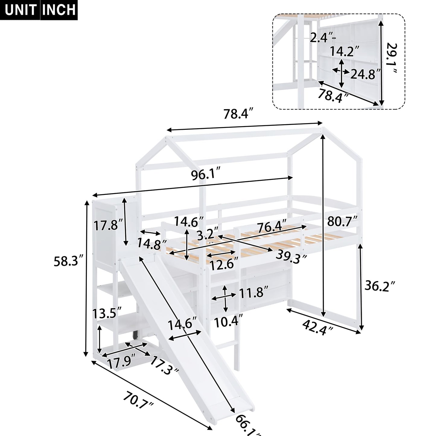 Merax White Twin Size House Loft Bed with Slide and Storage Shelves for Kids - WoodArtSupply