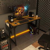 Sweetcrispy Computer Small Office Desk 40 Inch Student Kids Study Writing Work with Headphone Hooks & Storage Bag Modern Simple PC Home Bedroom Table - Brown Sweetcrispy