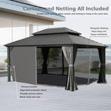 SHPAI Hardtop Gazebo 10x14FT, Aluminum Outdoor Gazebo with Galvanized Steel Double Roof Canopy, Curtains and Nettings, Metal Gazebo Permanent Pavilion for Patio Wedding, Party, Outdoor Dining, Gray SHPAI