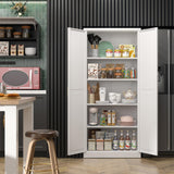 Kitchen Pantry Cabinet,71”White Metal Pantry Storage Cabinet with Doors and 4 Adjustable Shelves,Kitchen Cabinet with 2 Gold Handles,Tall Cabinet for Livingroom,Pantry, Bathroom,Kitchen SteeLoong