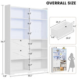 ANCTOR Book Shelf with Light and Drawers, 55" W x 79" H, 7-Tier Double Wide Bookshelf with Pegboard, Freestanding Deep Bookcase for Living Room, White ANCTOR