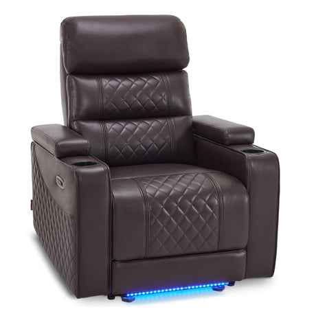 MCombo Power Recliner Chair with Adjustable Headrest, Home Theater Seating with USB & Type-C Port, Armrest Storage & LED Light HTS432SET (Dark Brown, Single Recliner) MCombo