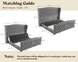 AMERLIFE King Size Adjustable Bed Frame with 51" H Velvet Upholstered and Deep Button Tufted Headboard, Electric Bed with Dual Motor/Nailhead Trim Wingback, No Box Spring Needed, Grey AMERLIFE