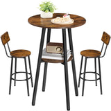 HOOBRO 3 Pieces Round Bar Height Table and Chairs Set, Round Dining Table Set, Pub Table and Chairs for Small Space, 2 Tier Kitchen Table and Bar Stools with Back, Rustic Brown BF35BT01 HOOBRO