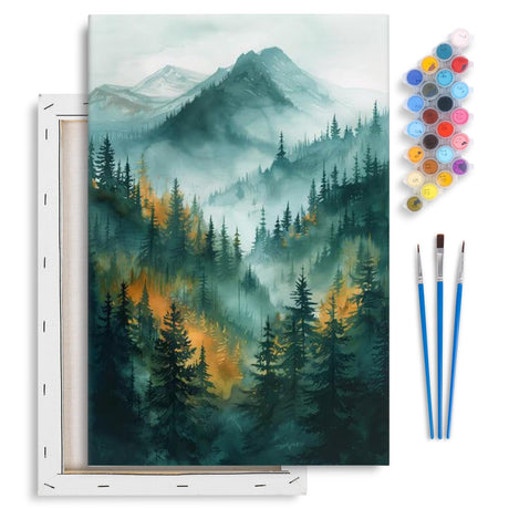 Yezavesu Framed Paint by Numbers Kit for Adults Beginner & Kids Ages 8-12, Mountain Paint by Numbers with Frame, DIY Number Painting for Adults Watercolor Forest for Home Wall Decor Gift 8X 12 inch Yezavesu