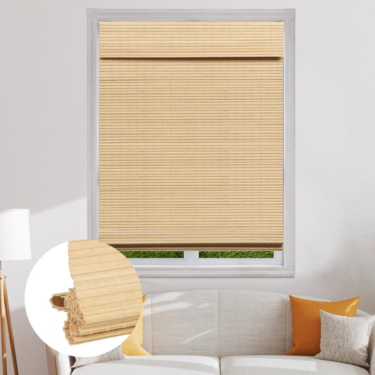 SEEYE Cordless Bamboo Roman Shades, Blackout Natural Bamboo Blinds for Indoor Windows, Roll Up Bamboo Blind Privacy Shade for Home, Office, Door, UV Resistant & Easy to Install, 22" W x 64" H, Natural