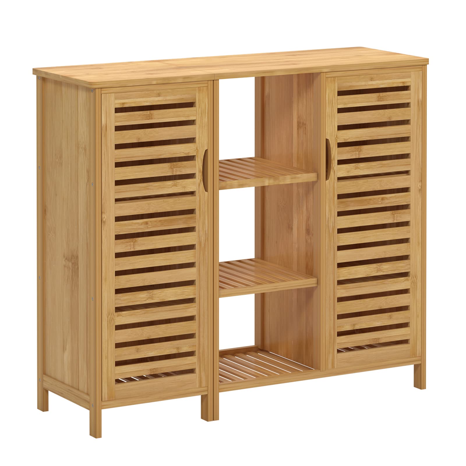 SogesHome Bamboo Bathroom Storage Cabinet, Freestanding Floor Cabinet with 4-Tier Shelf for Kitchen, Midi Cabinets with 2-Doors for Living Room, Bathroom - WoodArtSupply