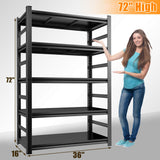 Book Shelf, Metal Bookshelves, Heavy Duty Steel Bookcases, Large Storage Capacity Adjustable Tall Industrial Bookshelf for Living Room, Bedroom and Library, Black (5-Tier With Fence 72''Hx36''Wx16''D) ErgoNova