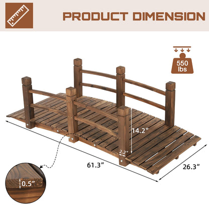 HOMEDIARY Fir Wood Garden Bridge, Outdoor Stained Finish Arc Footbridge Walkway with Double Safety Railings, Decorative Pond Bridge Landscaping for Backyard Farm Garden Creek Pond Decor, Carb - WoodArtSupply