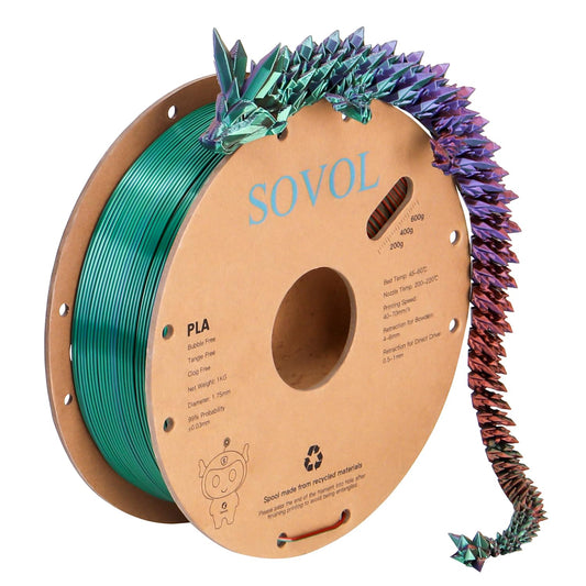 Sovol PLA Filament Silk Tri Color Co-Extrusion 1.75mm, 3D Printer Filament 1kg/ 2.2lbs, Shiny Silk Bronze Purple Green 3 in 1 Coextrusion PLA Material +/-0.03mm - WoodArtSupply