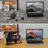 TESLYAR Wood Phone Docking Station for Men - Desk or Nightstand Organizer - Birthday Gifts for Husband or Dad - Anniversary Idea from Wife - Key Holder - Stand Wallet, Watch & Essentials (Nut Brown) TESLYAR