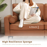 FEISHOMINOO 70" Mid-Century Modern Loveseat, 3-Seater Suede Leather Sofa Couch with Comfy Upholstered Cushions/Pillows, Deep Seat Tufted Sofas for Living Room Bedroom Apartment (Brown) FEISHOMINOO