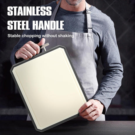 SNOWCLAD Stainless Steel Cutting Board,Double Sided Steel Cutting Board for kitchen,Stainless Steel/Wheat straw pp Large Cutting Board for meat,Dishwasher Safe,non toxic Chopping Board,16 * 11 Inch KLAPOLA