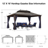 PURPLE LEAF 12' X 16' Permanent Hardtop Gazebo for Patio with Netting and Curtains Deck Backyard Heavy Duty Sunshade Metal Roof All Weather Outdoor Pavilion Canopy PURPLE LEAF