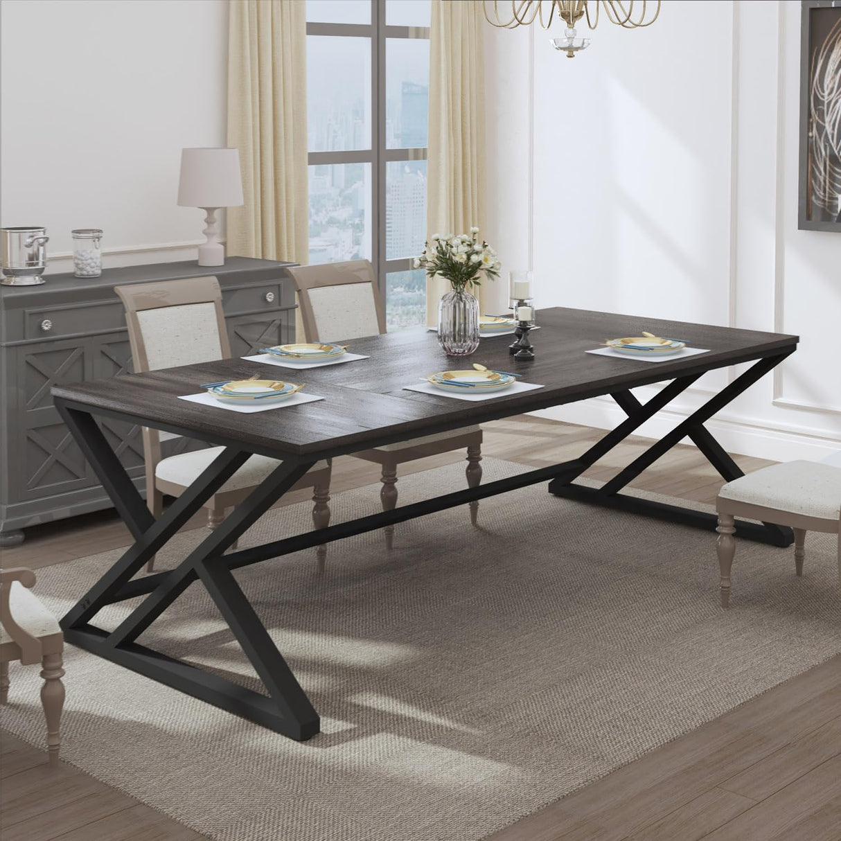 HSH Large Rustic Computer Desk, Industrial Extra Long Home Office Desk, Modern Pc Study Gaming Writing Table for Two Person, Workstation Executive Desk for Home Bedroom Living Room, Dark Gray, 70 Inch HSH