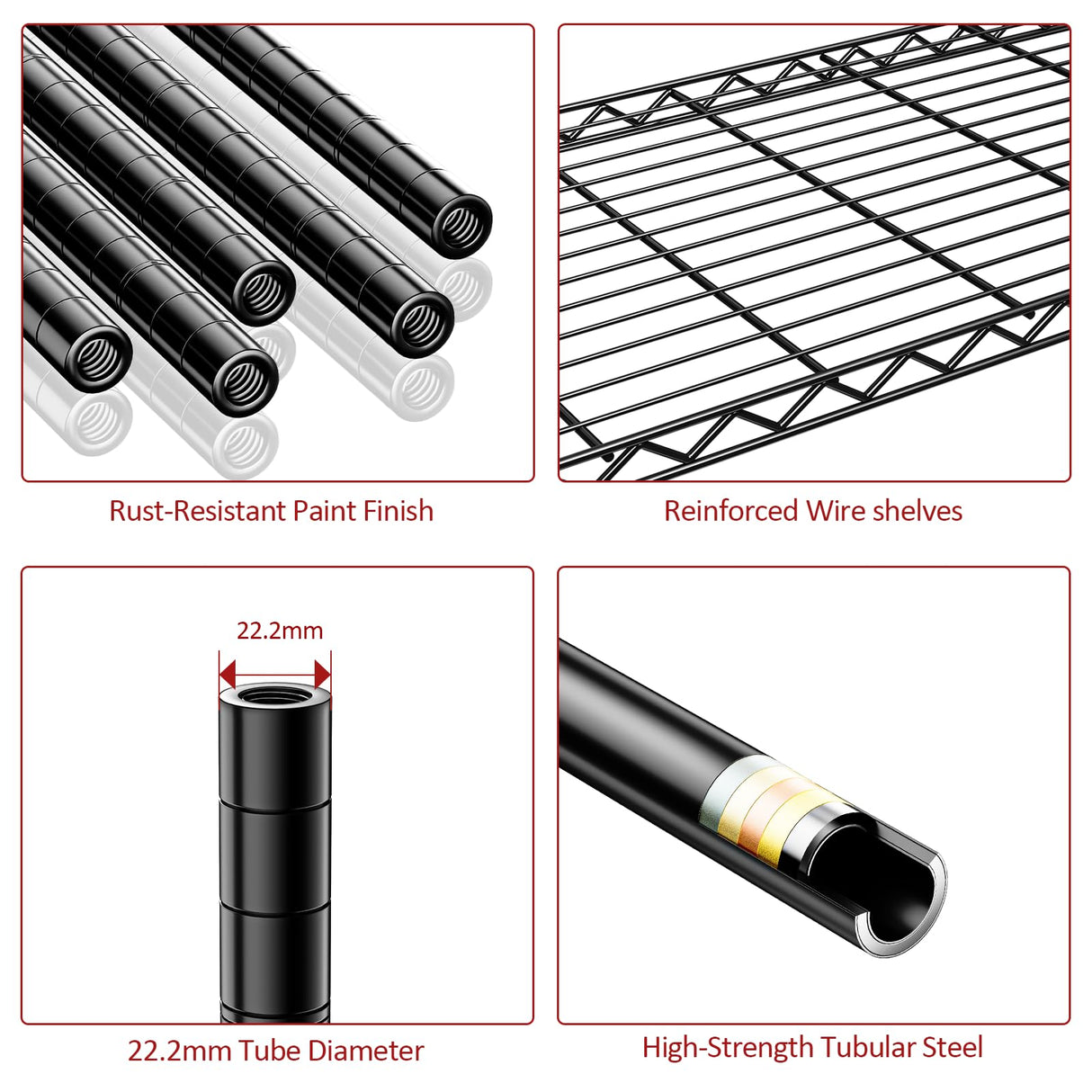 IZEUK 5-Tier Adjustable Heavy Duty Steel Wire Shelving Unit with Wheels, Storage Rack Organizer for Garage, Kitchen, Office, Laundry, Basement (Black, 17.7" D x 47.2" W x 76.7" H, 1750 lbs Capacity) IZEUK