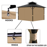 Gazebo Universal Replacement Privacy Curtain, 10'X12' Gazebo Curtains Outdoor Waterproof, 4-Panels Sidewall Curtains with Zipper for Patio, Garden and Backyard (Only Curtains, 10'X12', Brown) Tngan