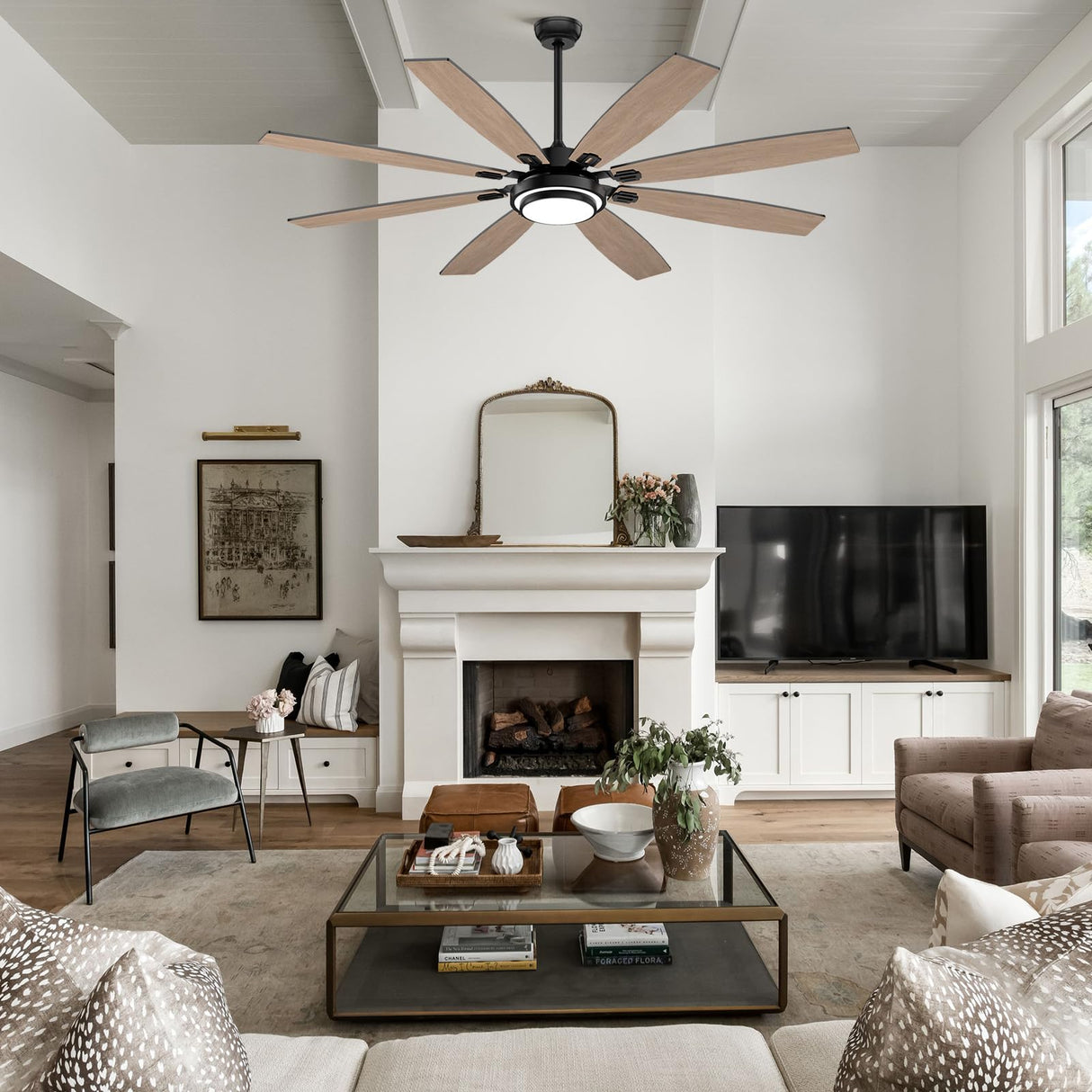 Fanbliss 72 Inch Black Large Ceiling Fans with Lights and Remote Control for Living Room, Modern Ceiling Fan with Quiet Reversible DC Motor, 3CCT, Dimmable LED for Garage, Patio, Indoor, Outdoor Fanbliss