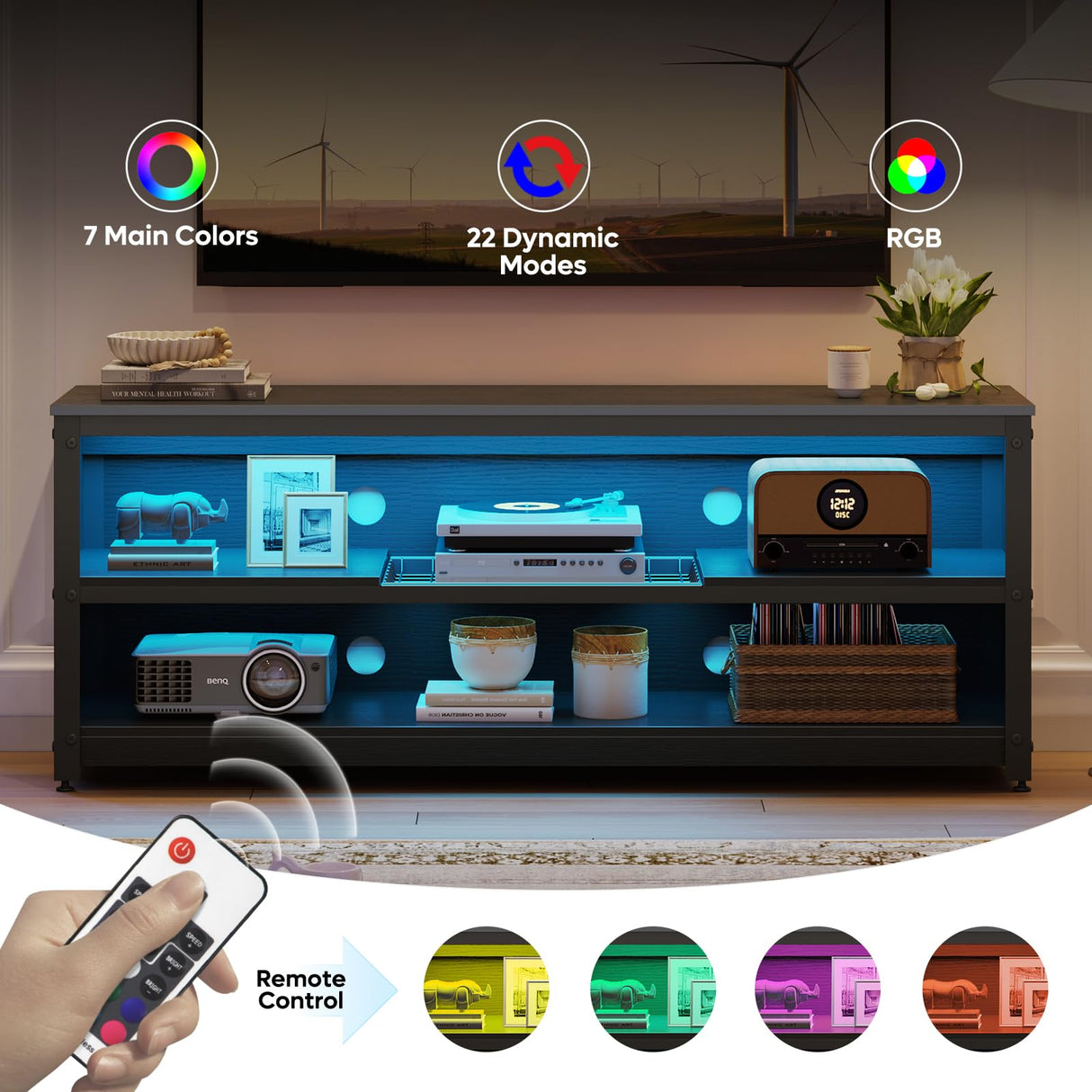 Bestier Gaming TV Stand with LED Light for TVs up to 60 Inch, Entertainment Center with Adjustable Shelves, Modern Industrial TV Media Console with Storage Shelves for Living Room Bedroom, Black Bestier