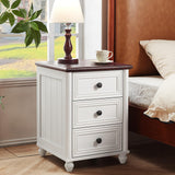 RWYHG 18" Farmhouse Night Stand, White Wood Nightstand with 3 Drawers, Bedside End Table with Storage and Roman Column, Bed Side Tables Cabinet for Bedroom, Living Room, and Closet RWYHG