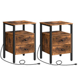 HOOBRO End Table with Charging Station and USB Ports, Side Table with Drawers and Storage Shelf, Set of 2, Bedside Table for Small Spaces, Living Room, Rustic Brown BF431BZP201 HOOBRO