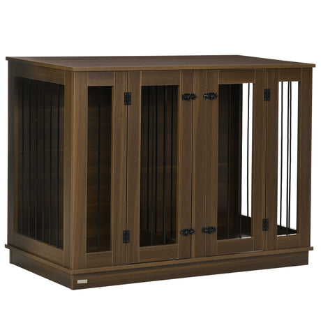 PawHut Furniture Style Dog Crate with Removable Divider, Dog Crate Side End Table Indoor with Double Doors, for Small to Large Dogs, 47" x 23.5" x 35", Walnut PawHut