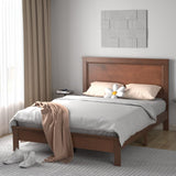 KOMFOTT Mid Century Solid Wood Full Bed Frame with Headboard & Slatted Mattress Support KOMFOTT