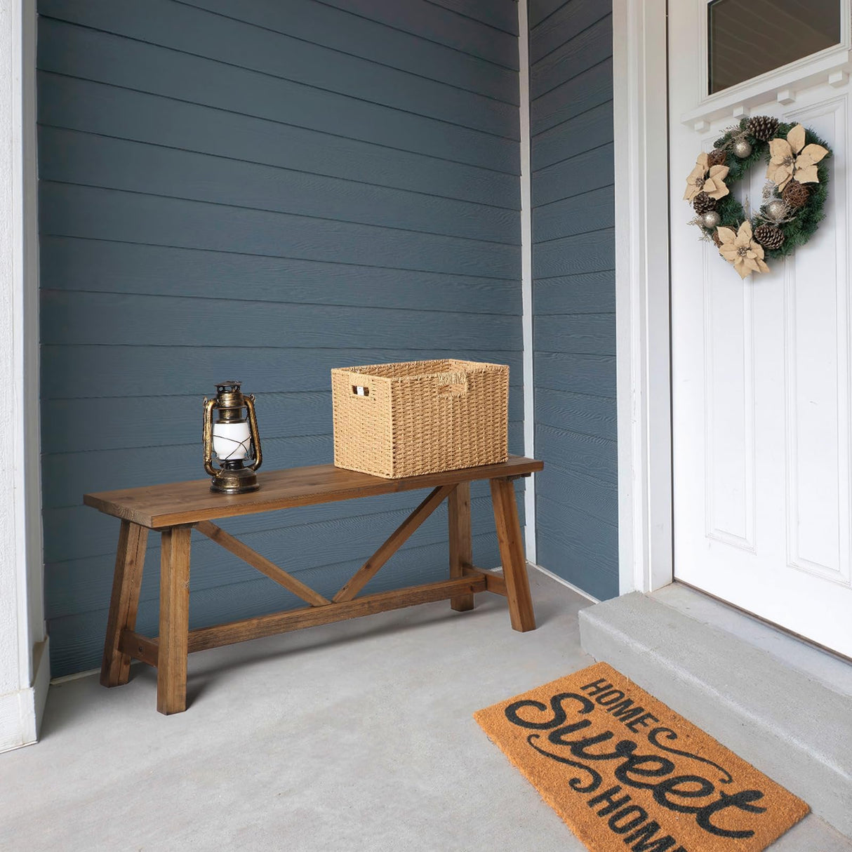 Wnutrees 43" Farmhouse Wood Bench, Narrow Bench, Long Bench Seat for Entryway, Living Room, Dining Room, Solid Wood, Natural Wnutrees