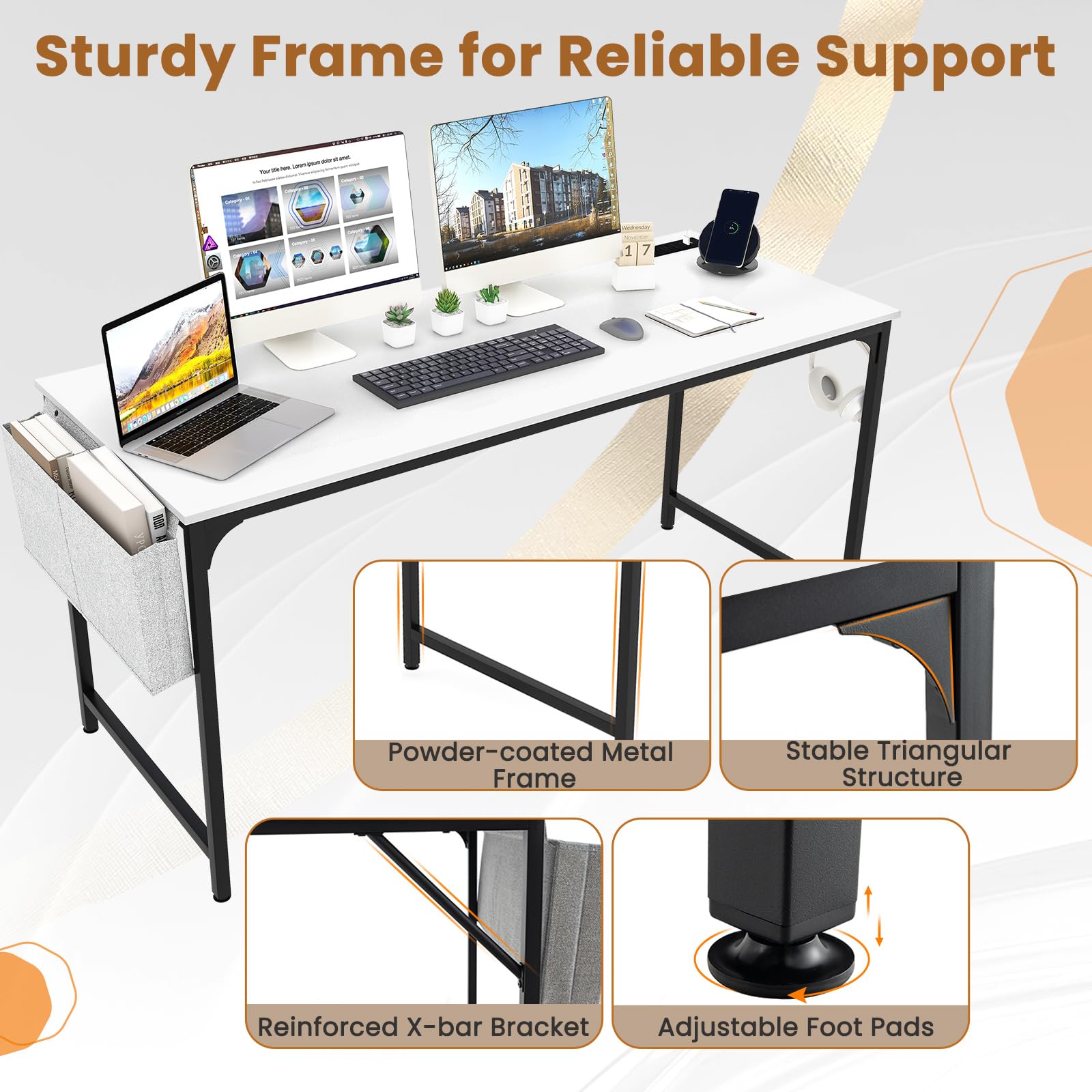 Giantex 10 FT Conference Table with Charging Station, 2 PCS 60" x 24" Rectangular Large Meeting Room Desk with Storage Bag & Hook, Space Saving Seminar Table, Modern Office Computer Desk for  - WoodArtSupply