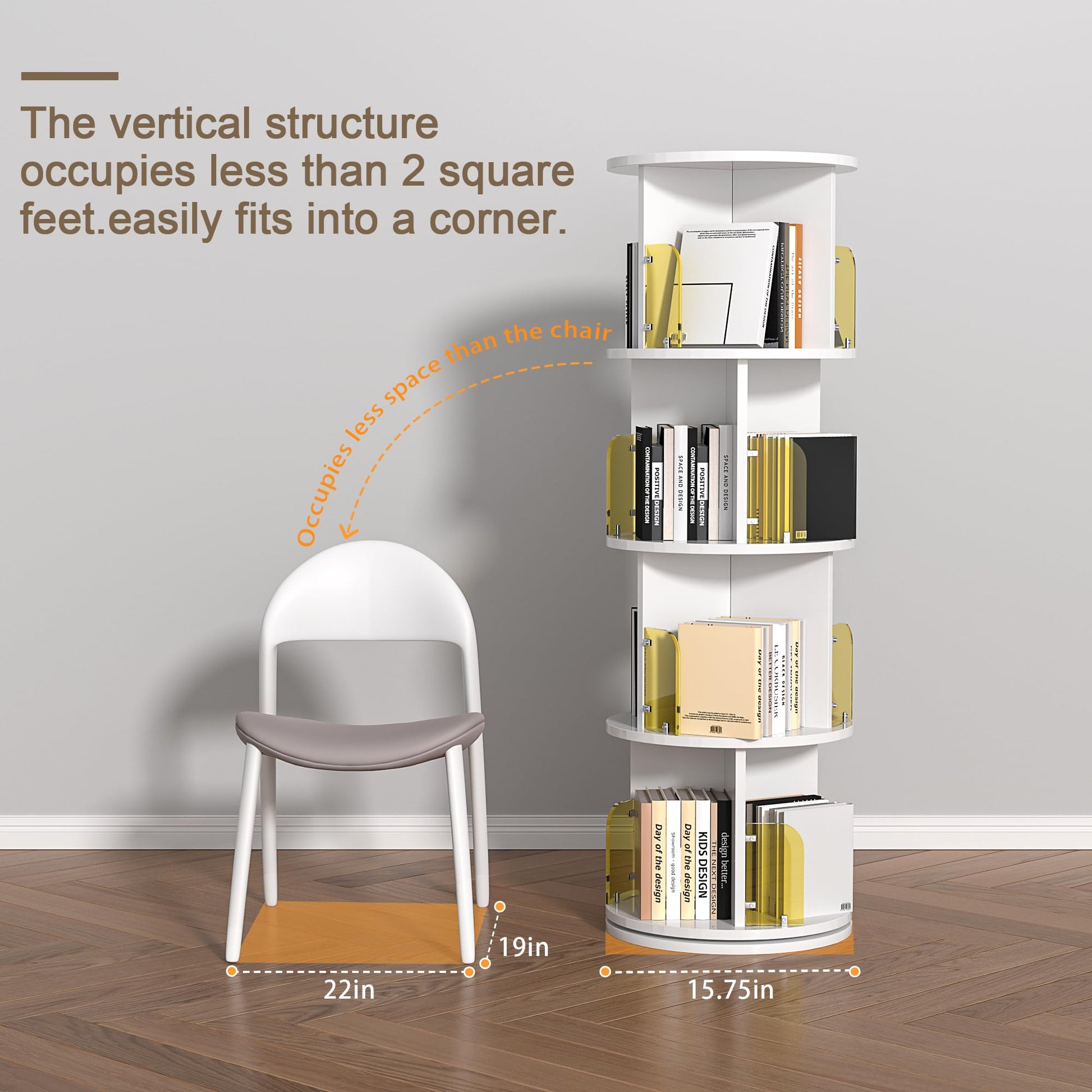 VECELO 4-Tier Rotating Bookshelf with Acrylic Windows - Elegant Pearl White Corner Storage Solution for Home and Office - WoodArtSupply